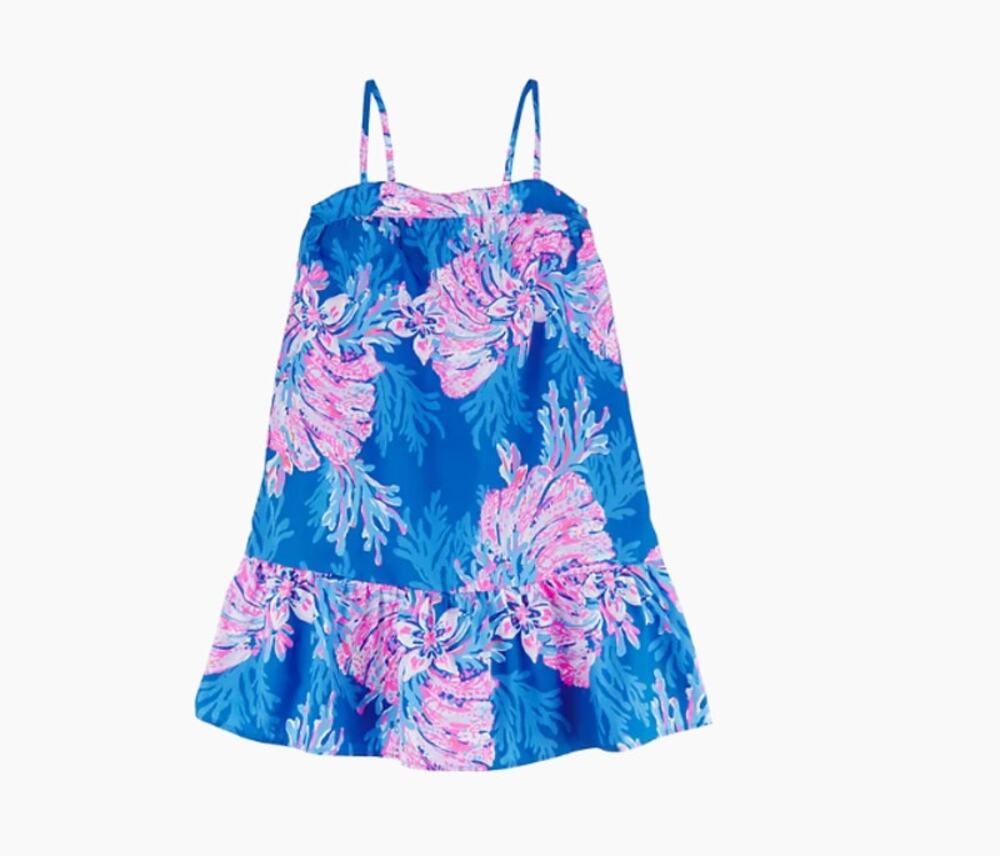 Lilly Pulitzer Girls Sleeveless Alessia Floral Dress Childs XL Blue Pink